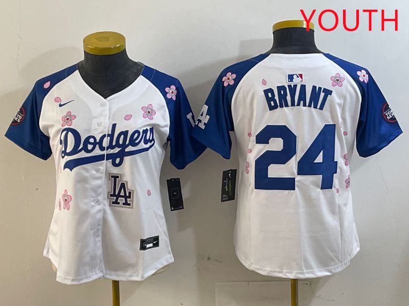 Youth Los Angeles Dodgers #24 Bryant White Blue Sakura Edition 2025 Nike MLB Jersey style 7